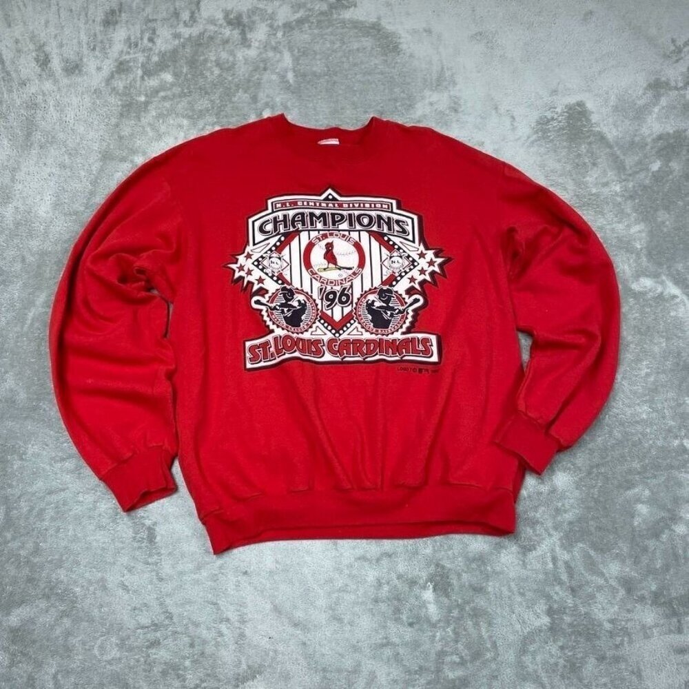 Vintage Logo 7 St Louis Cardinals 1996 NL Central Champs Sweatshirt XL a0776